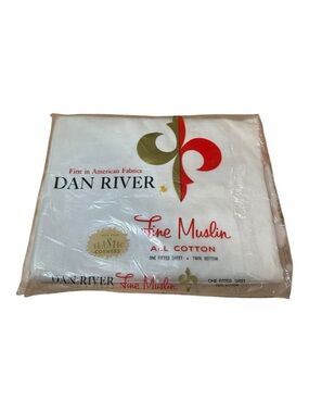 Vintage Dan River Fine Muslin Fitted Sheet Twin White NOS 100% Cotton USA